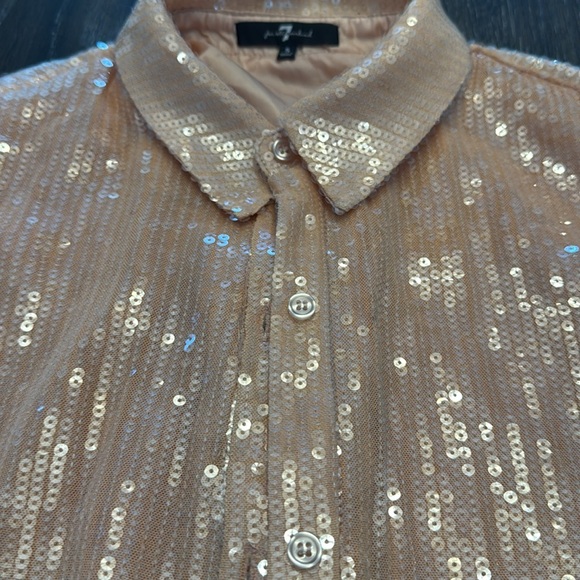 🟣 7 FOR ALL MANKIND PINK SEQUIN BUTTON DOWN BLOUSE SIZE SMALL - Picture 3 of 8